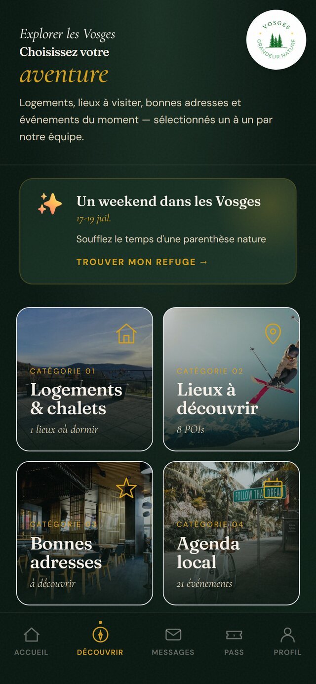 L'application Vosges Grandeur Nature — écran Découvrir